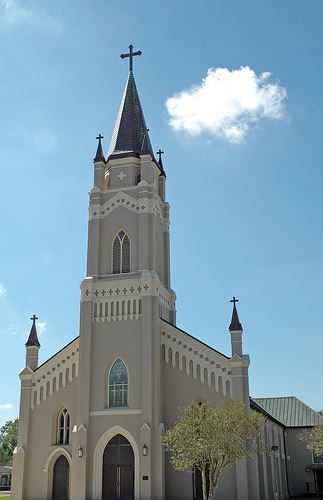 Saint Philomena Church front view with steeple